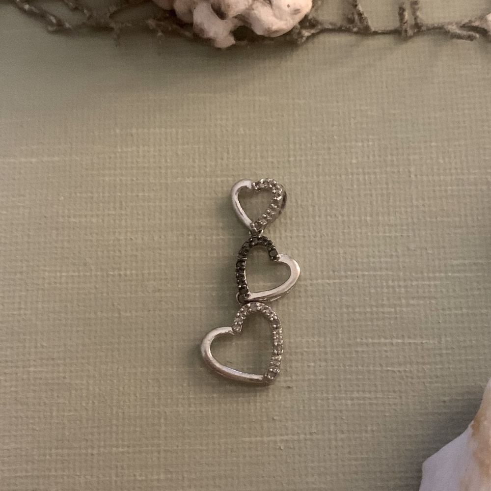 Vintage Sterling Silver Black + White Heart Pendant